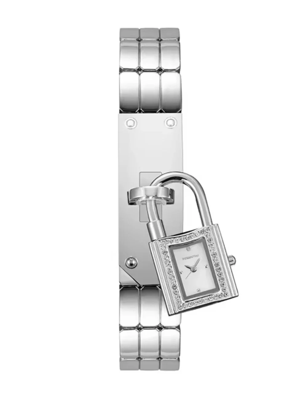 Men's Silver Padlock Bracelet Watch with Crystal Accents